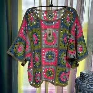 Johnny Was Crochet Granny Square Florabelle Poncho Top NWT
